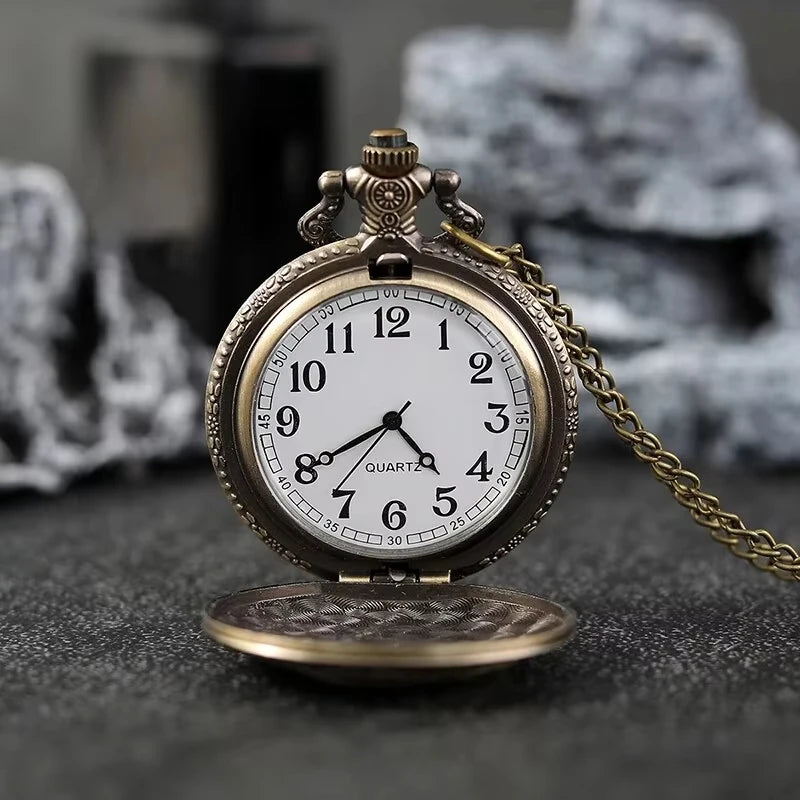 Vintage Bronze Fishing Pattern With Necklace Pendant Quartz Pocket Watch Gift Clock For Men Mlae Women Kids Relogio Saati