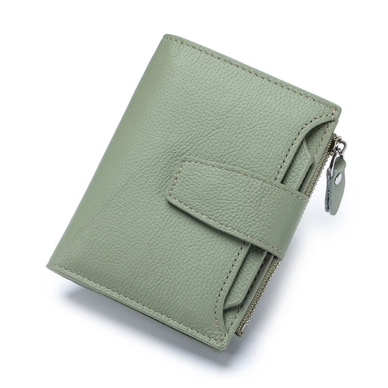 Genuine Leather Women RFID Wallet Large Capacity Bifold with Zipper Coin Pocket & 4 ID Windows