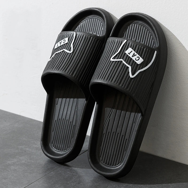 Women Slippers Bath Thick Platform Non-Slip Home Cat Cartoon Flip Flops Summer Beach Sandals Couple Slides Indoor Shoes