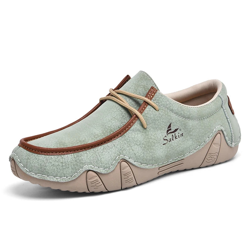 New 2024 Autumn Handmade Leather Casual Men Shoes Design Fashion Sneakers Man Loafers Breathable Low Top Flat Shoes Driving