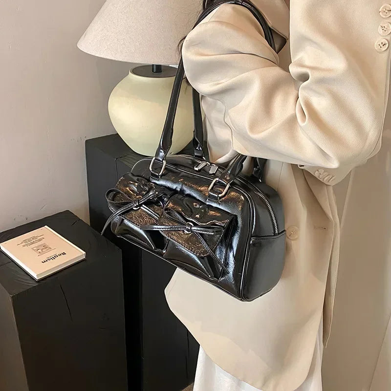 Vintage Women Business Shoulder Bags Simple Ladies Commute Tote Bag Pu Leather Female Underarm Bag Burgundy Large Handbags Purse