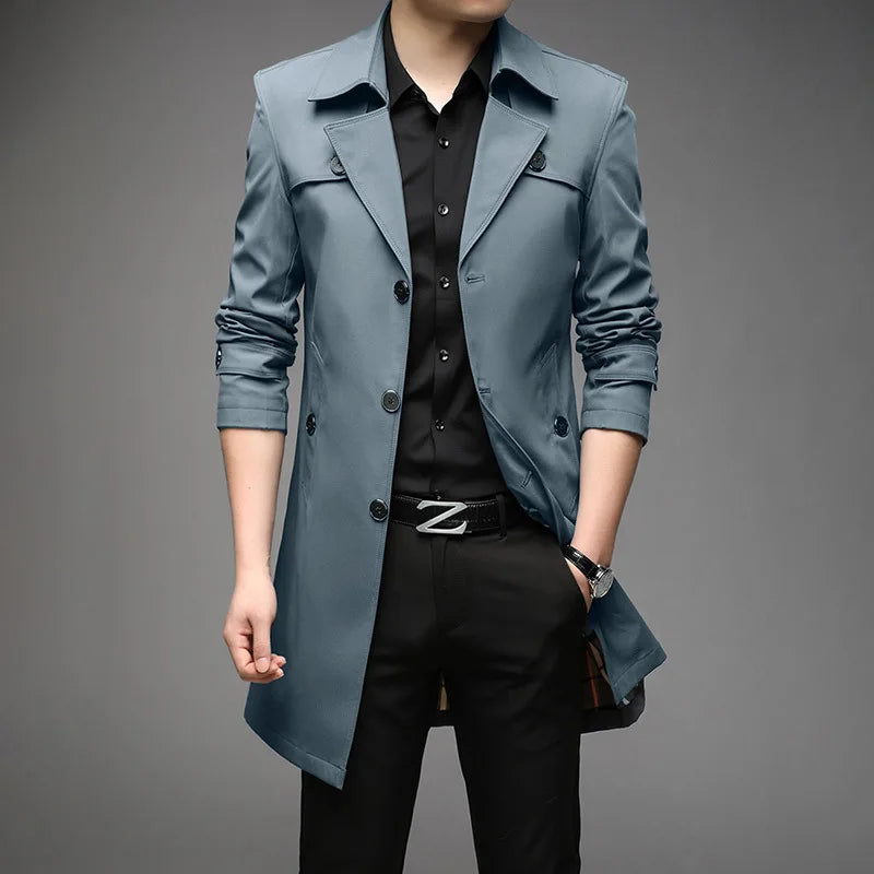 Oversized Classic Men's Trench Coat 8XL Windbreaker Solid Slim Fat Business Casual Long Trenchs Men Clothing Overcoat A5F8906