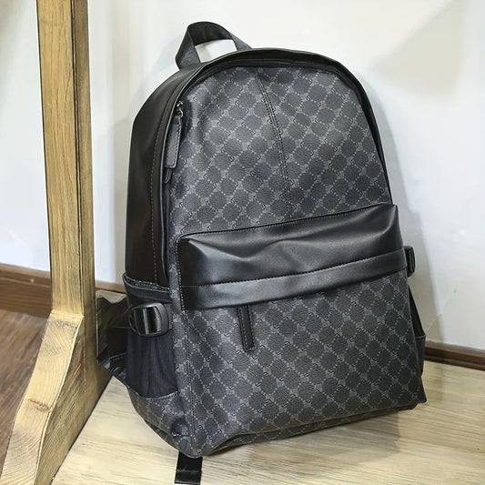 Luxury Plaid Print Backpack Men Fashion Design Men's Backpacks Large-capacity Travel Bags PU  Backpack Male Schoolbag