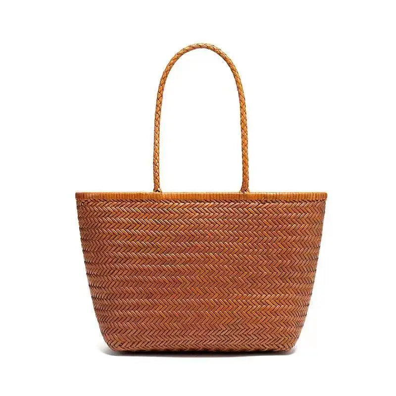 Genuine Leather Hand-woven Vintage Tote Bag New Classic Design Cowhide Shoulder Bag Women's Spring Summer French Bucket Bag 2025