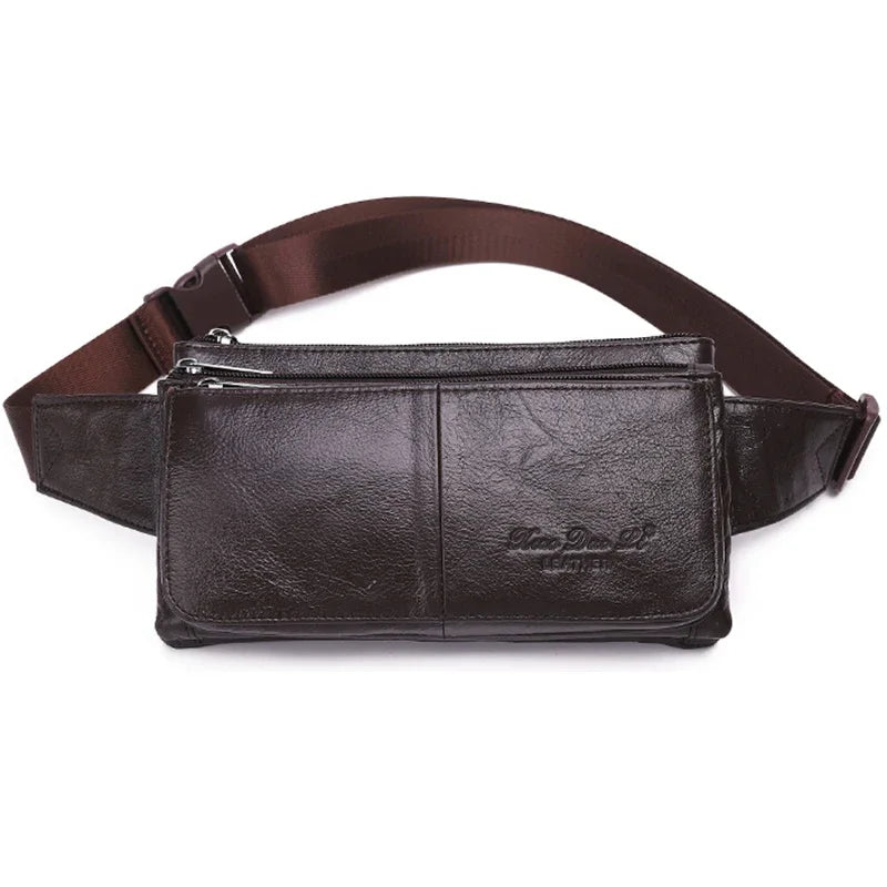 Men Natural Genuine Leather Sling Chest Cross Body Bag Travel Belt Purse Pouch Soft Single Shoulder Messenger Waist Pack Bags