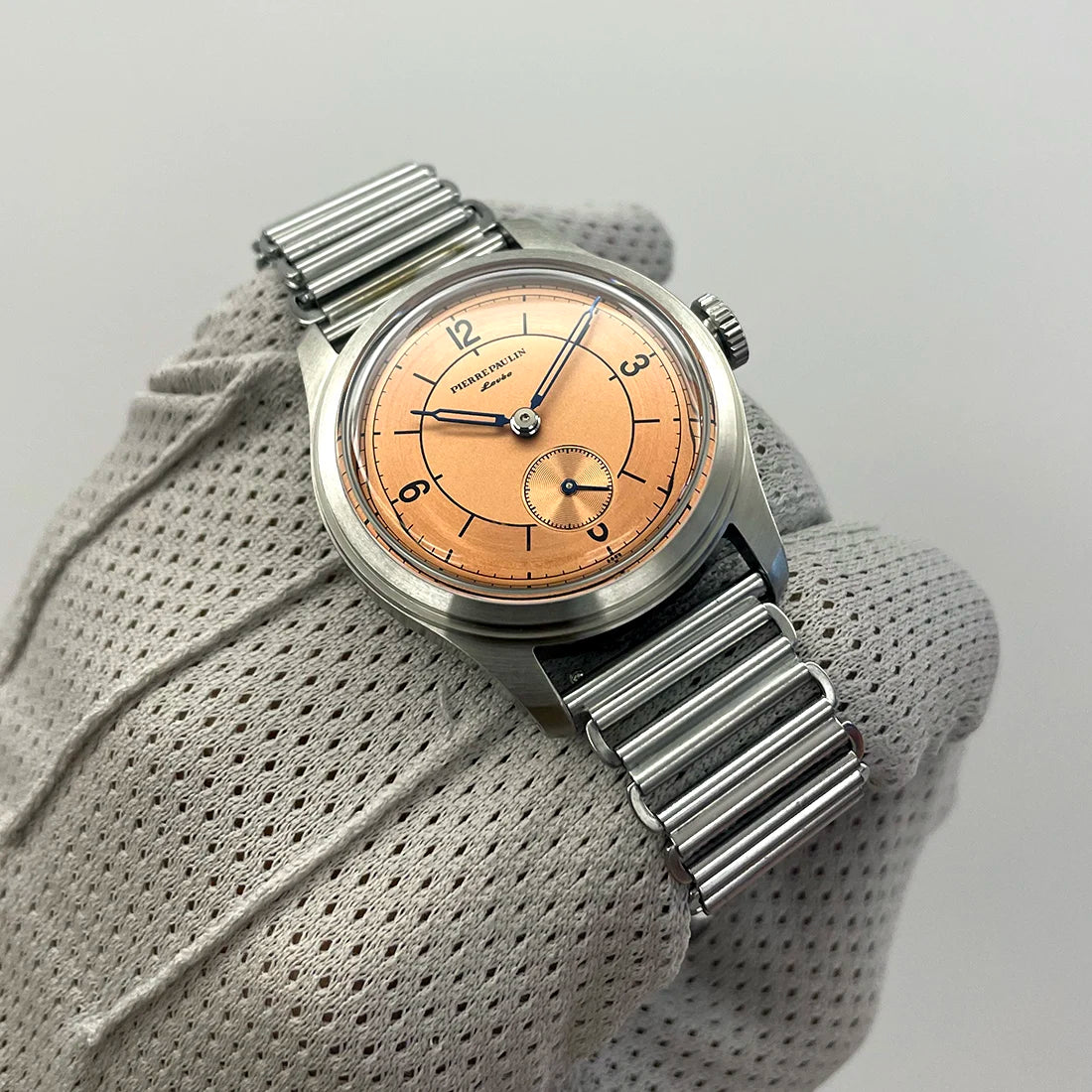 Pierre Paulin Salmon Dial Watch 50m Skin Diver Watch Vintage Small Seconds Mechanical Hand Watch 38mm Reloj Hombre Metal