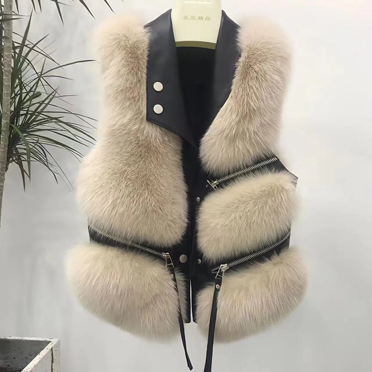 Faux Fur Waistcoat for Womens, Chic Splice Fox Coat Ladies Sleeveless Fur Vest Jacket, Slim Faux Fox Fur Outwear Vests, New