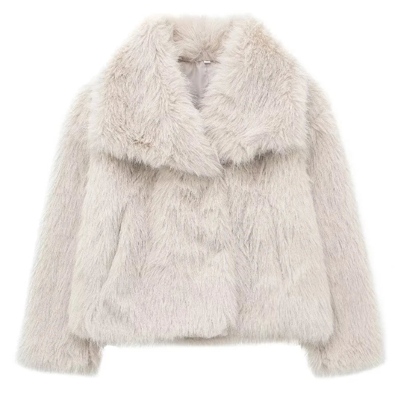 HXAO 2024 Women's Fur Coat Black Fluffy Jacket Autumn Winter Faux Fur Coat Plush Outerwears White Red Gray Warm Cropped Jacket