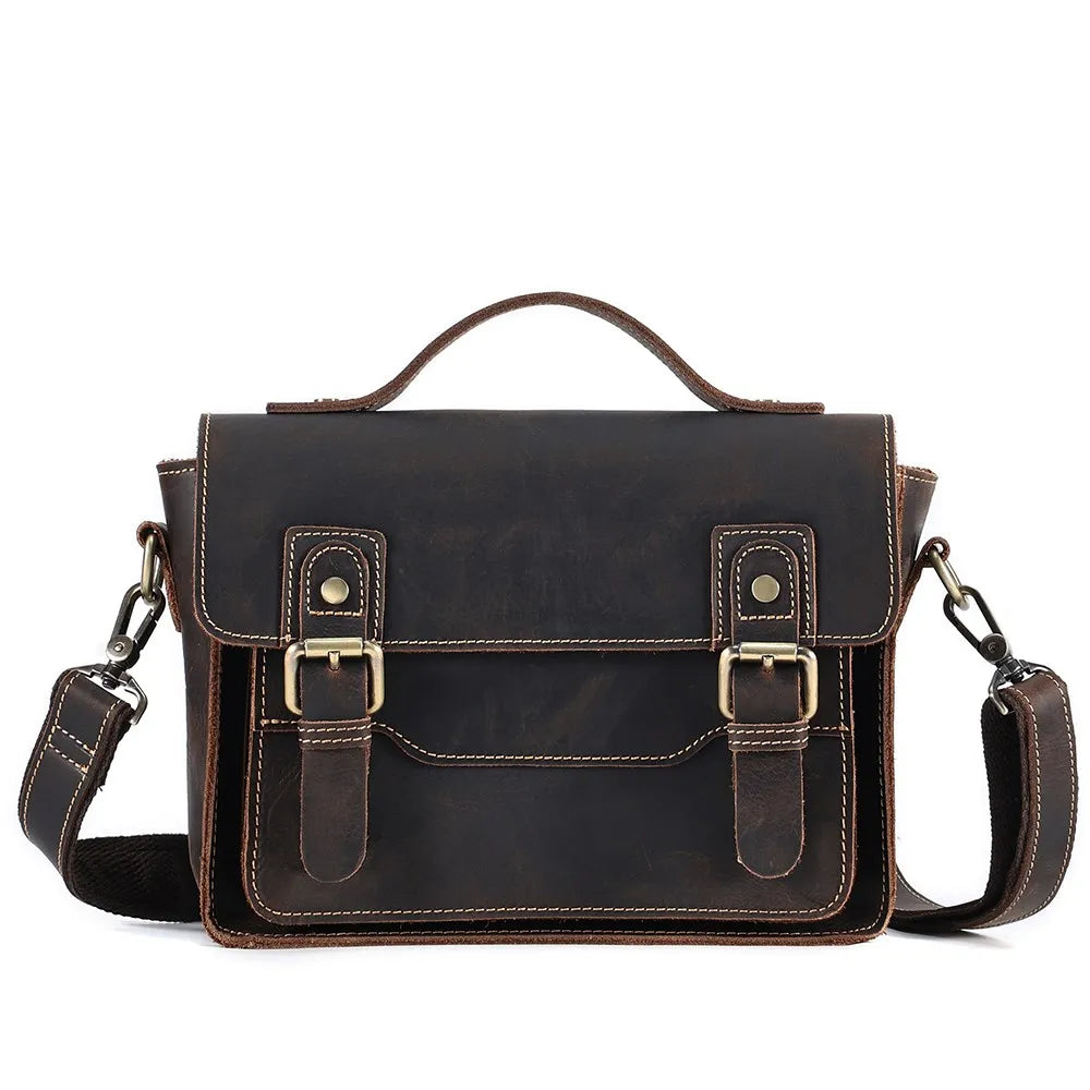 JOYIR Vintage Genuine Leather Shoulder Bag Men Women Work Travel Messenger Satchel Crossbody Bag Fit for 7.9" iPad Handbag