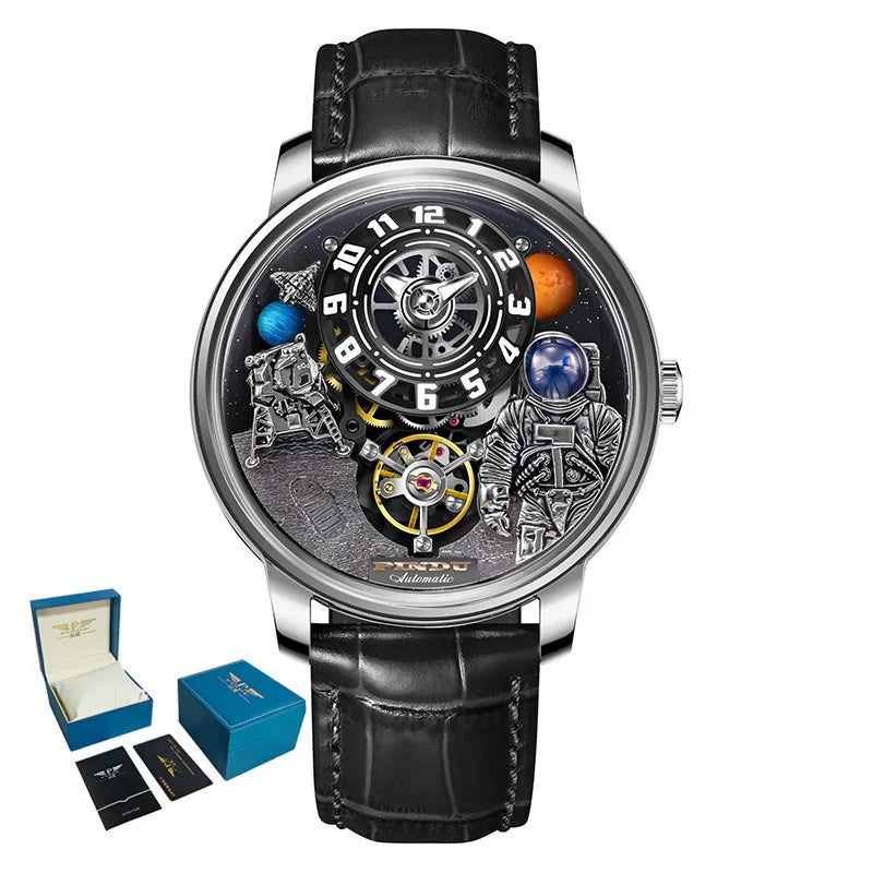 Pindu Men's Luxury and Fashion Personalized Astronaut Dial Fully Automatic Mechanical Green Tourbillon Waterproof Watch