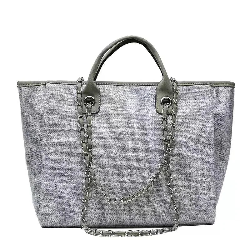 Custom Monogram Canvas Tote Bag Initial Bag Handbag Beach Bag Birthday Gift Bag with Chain Tote Bag Summer Holiday Bag