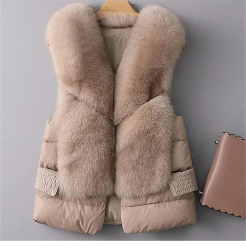Vest Coat new Autumn Short Down Jacket Women Iimitation Fox Fur Vest Female Winter Wear Vest OutCoat waistcoat Sleeveless Coat