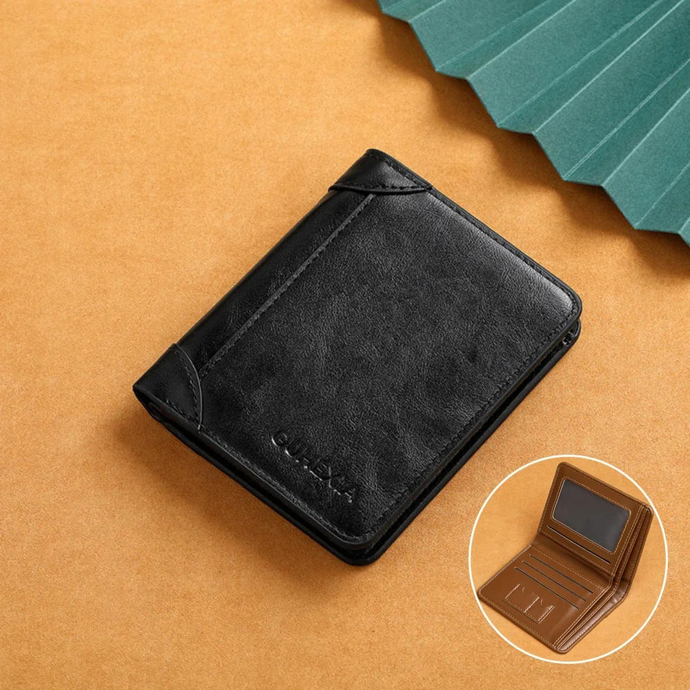 PU Leather RFID Wallet Men Slim Vertical Wallets Black Thin Short ID Credit Card Holder Minimalist Men's Brown Money Bag