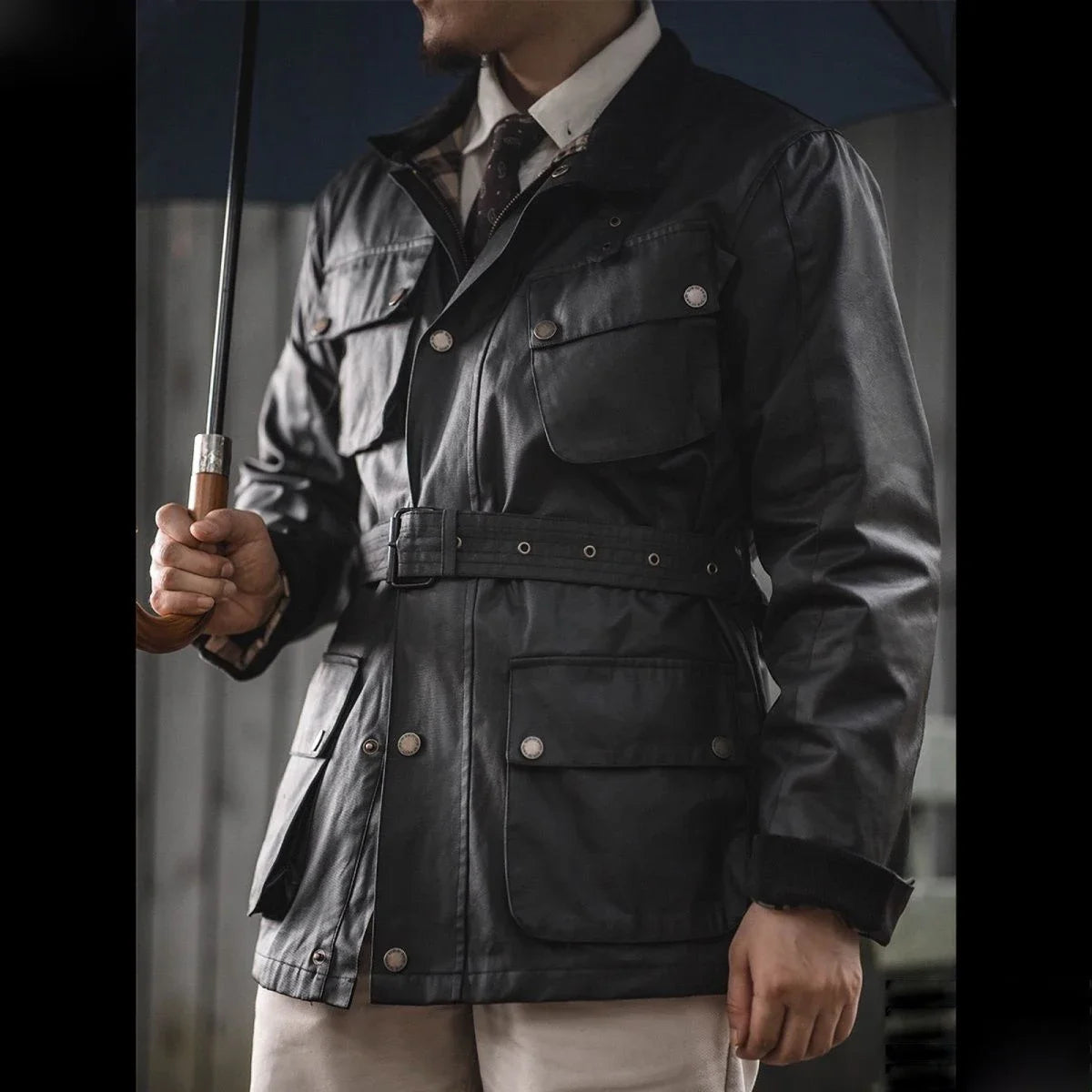 Windbreaker Jacket Man Weatherproof Medium Length Oil Waxed Hunting Jacket Men Motorcycle Jacket Men American Retro Coat Thin