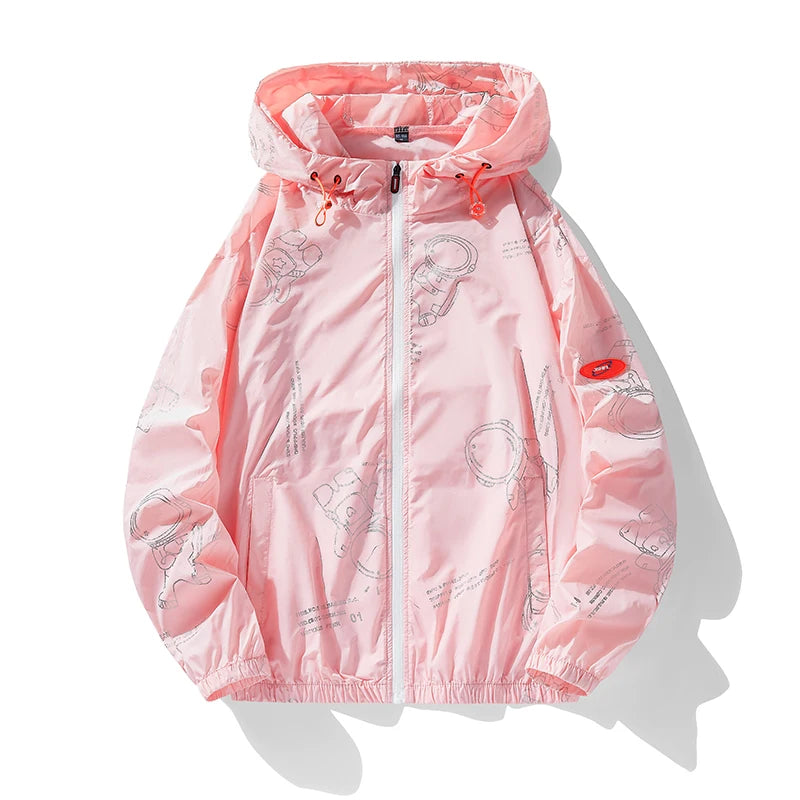Men's summer trendy version, thin ice silk color matching, thin breathable, UV resistant and sun proof clothing, men's jacket, o