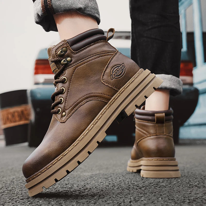 High Quality Leather Mens Boots New Arrival Male High Top Flats Comfortable Lace-Up Low Top Sneakers Stylish Male Ankle Boots