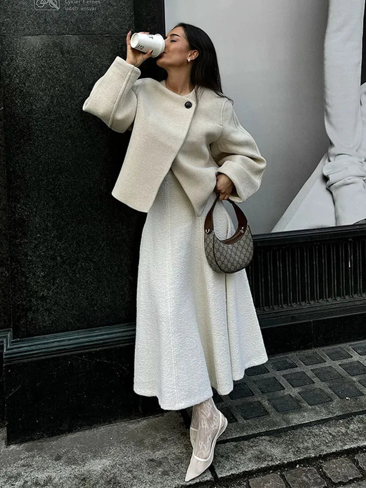 Retro Loose Casual Woolen Coats Women's Double Breasted Stand Collar Short Jacket Office Lady Autumn Winter 2024 Solid Outerwear