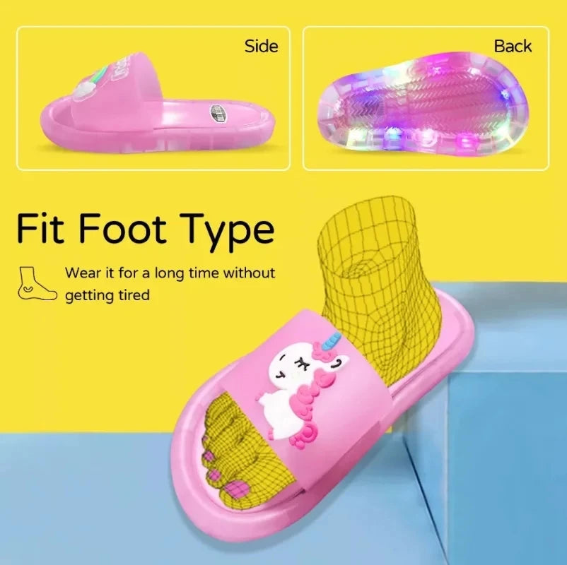 Children‘s Boys Girls Slippers Cartoon Unicorn Animals Prints Shoes Lighted Fashion Cute Shoes Bathroom Kids Toddler Slippers