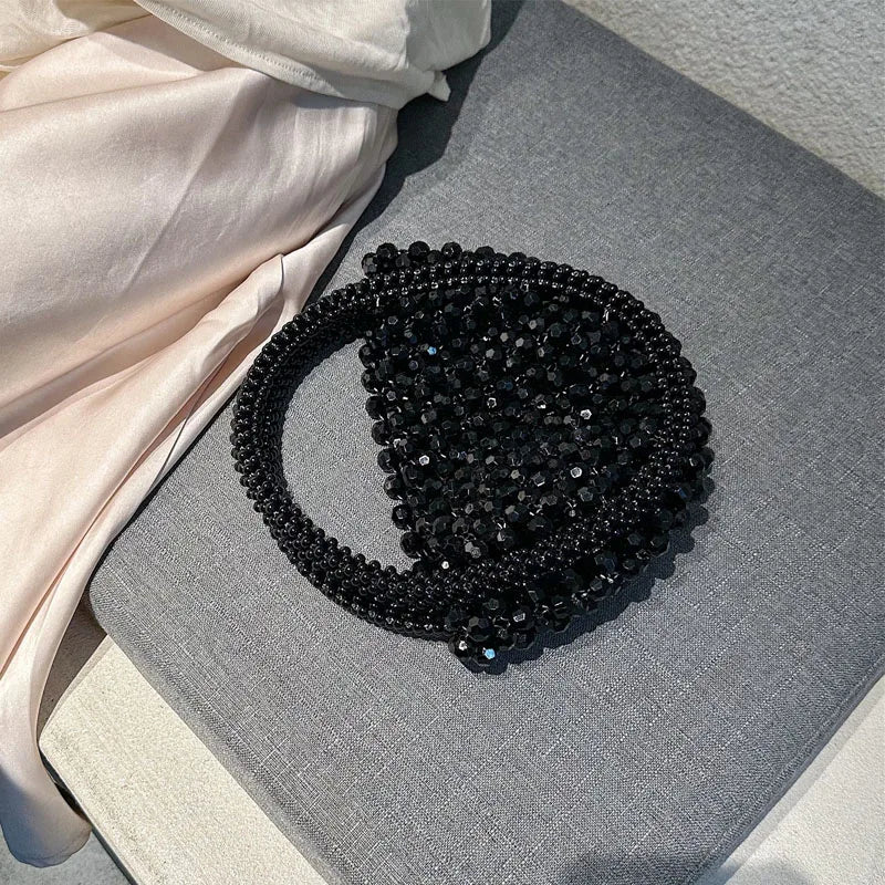 Women Woven Hand Bag Exquisite Design Hollow-out Handmade Beaded Handbag Small Evening Party Bag