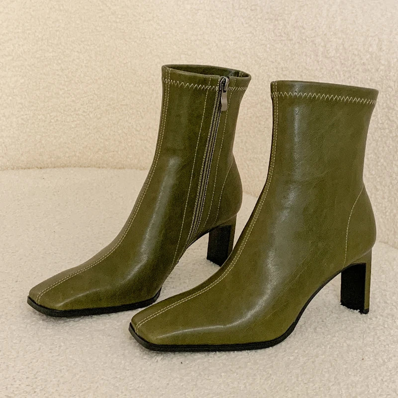 JOZHAMTA Size 34-40 Real Leather Ankle Boots For Women Stone Block High Heels Shoes Winter 2025  Fashion Office Lady Dress
