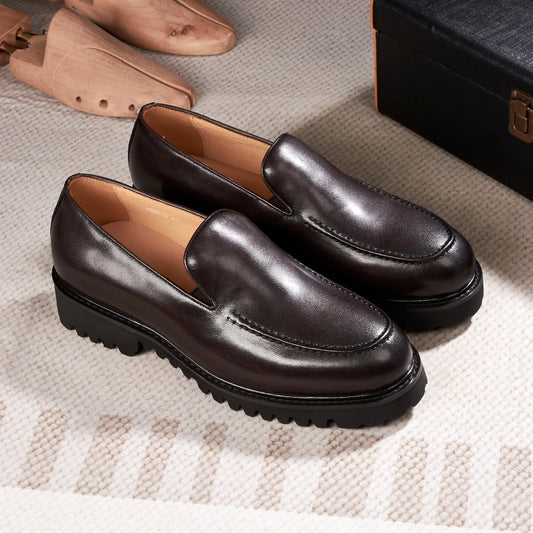 Fashionable Men Formal Shoes Genuine Leather Handmade High Heels Thick Shoes Classic Wedding Office Men's Formal Business Shoes