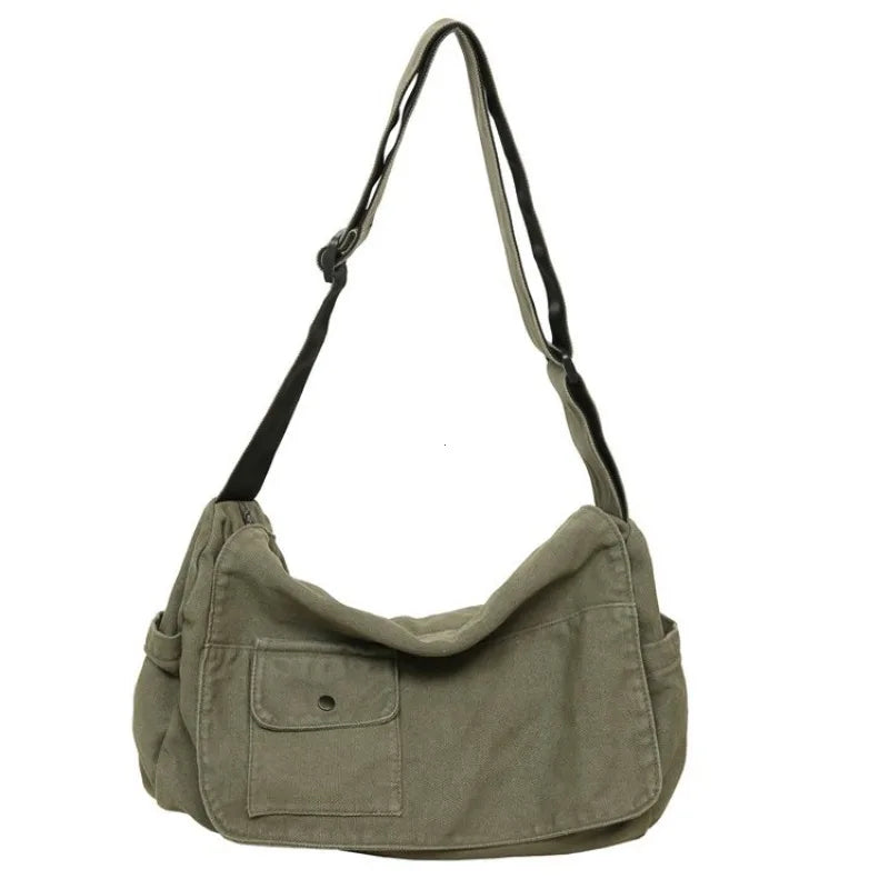 Casual Canvas Messenger Bag Versatile Flip Large Capacity Shoulder Book Bag For Student Adjustable Crossbody Bag For Men Women