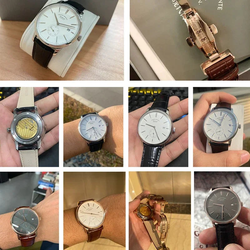 BORMAN Luxury Mens Automatic Mechanical Watch Rose Gold Case Sub Dial Sport Watches Genuine Leather High Quality Gentleman Clock