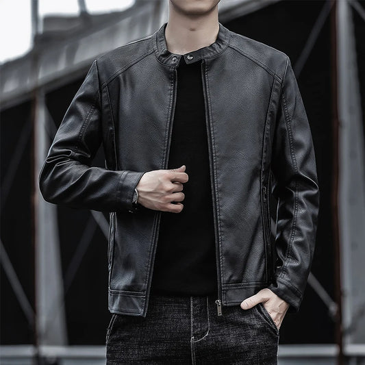 New Men's Motorcycle Leather Jacket Slim Men Leather Jacket Outer Wear Clothing For Male PU Leather Jackets Thin Business Jacket