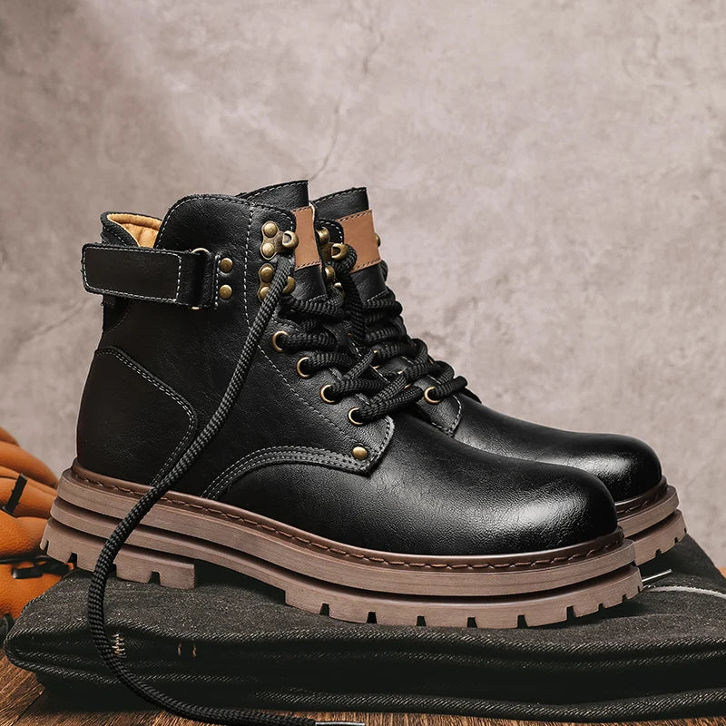 Golden Sapling Work Boots Genuine Leather Men's Casual Shoes Fashion Leather Tooling Boot Classics Punk Style Men Leisure Shoe