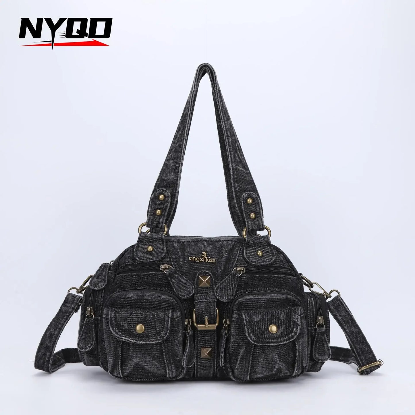 Ladies Handbags Vintage Fashion Tote Bag Women Punk Biker Satchel Top-handle Shoulder Crossbody Bag Multi-pockets Dumpling Pack