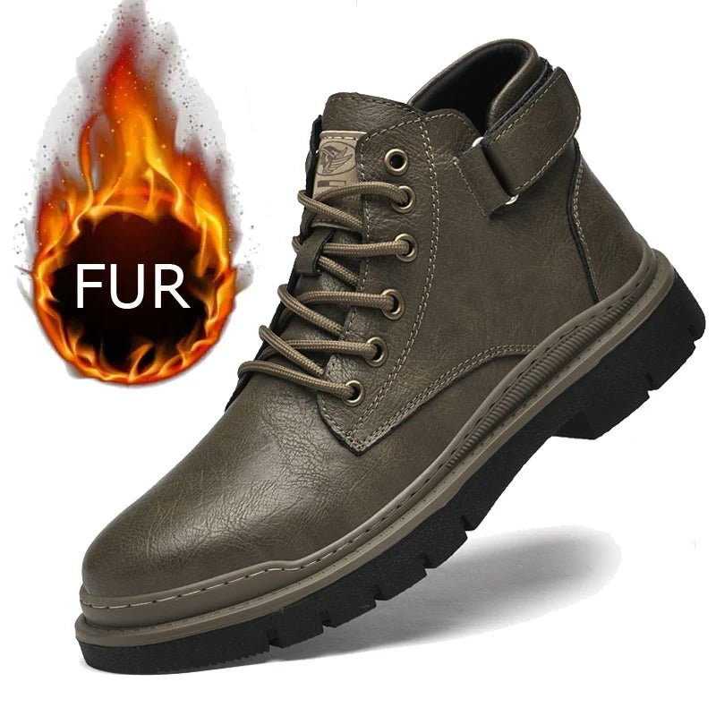 Luxury Genuine Leather Laced Desert Boots Men Shoe Brand Leather Handmade Designer Ankle Boots Fashion Outdoor Round Toe Boots