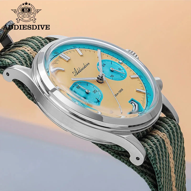 ADDIESDIVE TOP New Men Watch Bubble Mirror Glass 316L Stainless Steel BGW9 Luminous 100m Diving VK64 Quartz Chronograph Watch