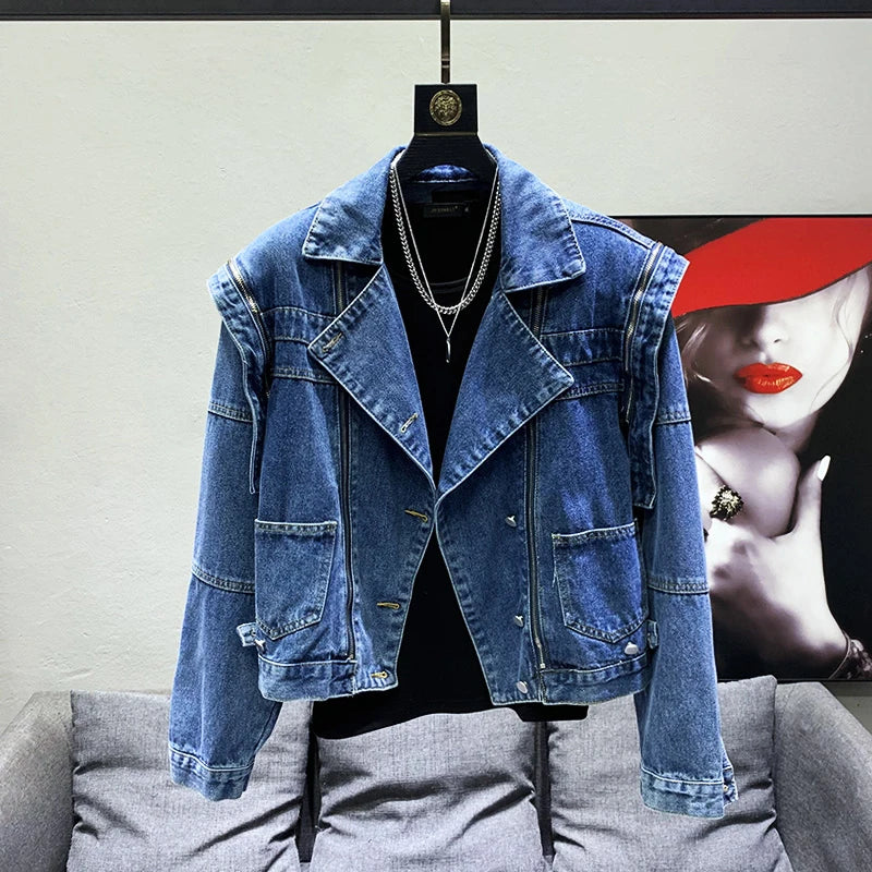 PFHQ Loose Niche Design Shoulder Pad Men's Trendy Casual Denim Coat High Quality Street Elegant 2023 Spring Stylish Jackets New