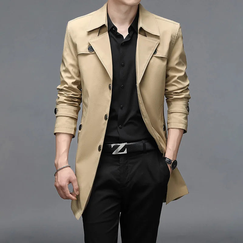 Oversized Classic Men's Trench Coat 8XL Windbreaker Solid Slim Fat Business Casual Long Trenchs Men Clothing Overcoat A5F8906