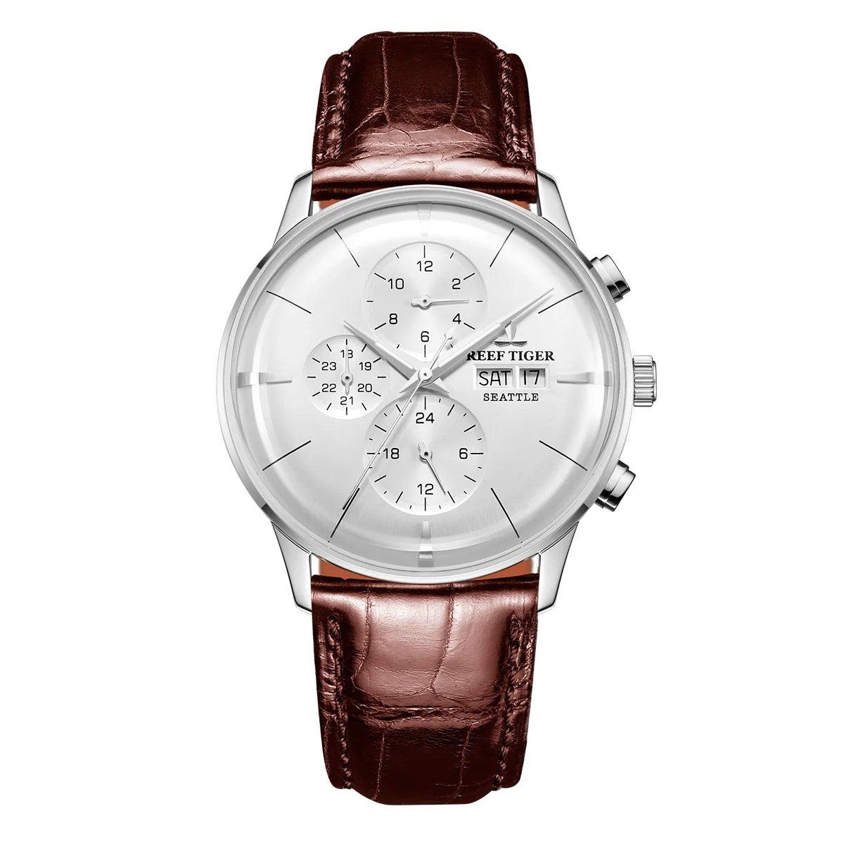 Reef Tiger RT Top Luxury Men's Watch White Dial Multi-Function Mechanical Wristwatch Relogio Masculino RGA1699