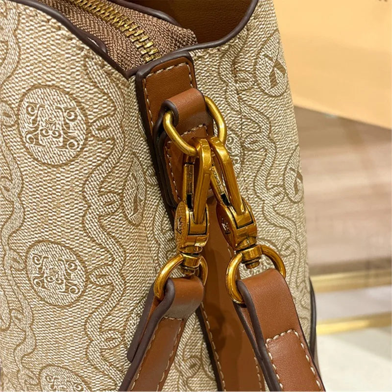 Women's handbag, genuine leather carrying bucket bag, new 2024 high-end design, fashionable single shoulder crossbody bag
