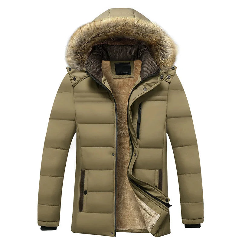 Winter Men Windproof Fleece Casual Jacket Man Thick Detachable Hat Parka Jacket Men Outdoor Multi Pocket Work Windbreaker Jacket