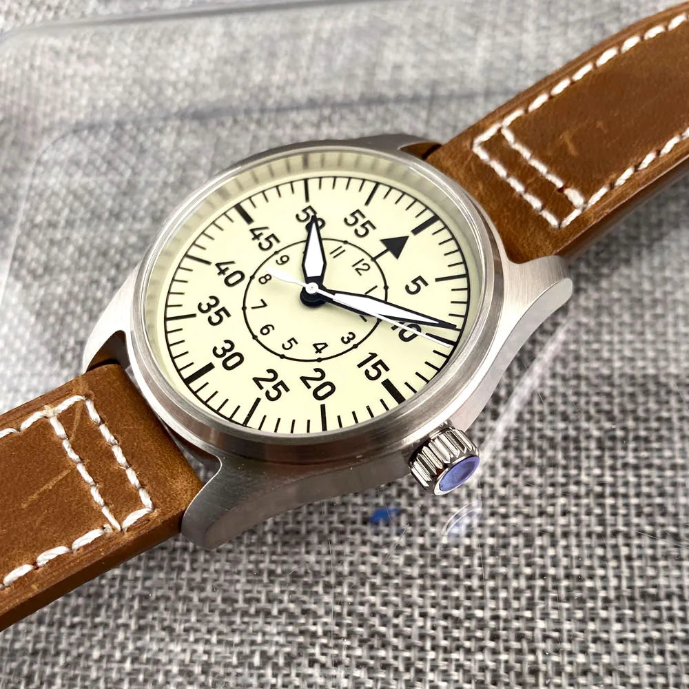 20bar Diver Vintage Pilot Aviator Mechanical Watch Men S NH35AA movt Cream White Dial Green Super Lume Retro Gift Clock часы