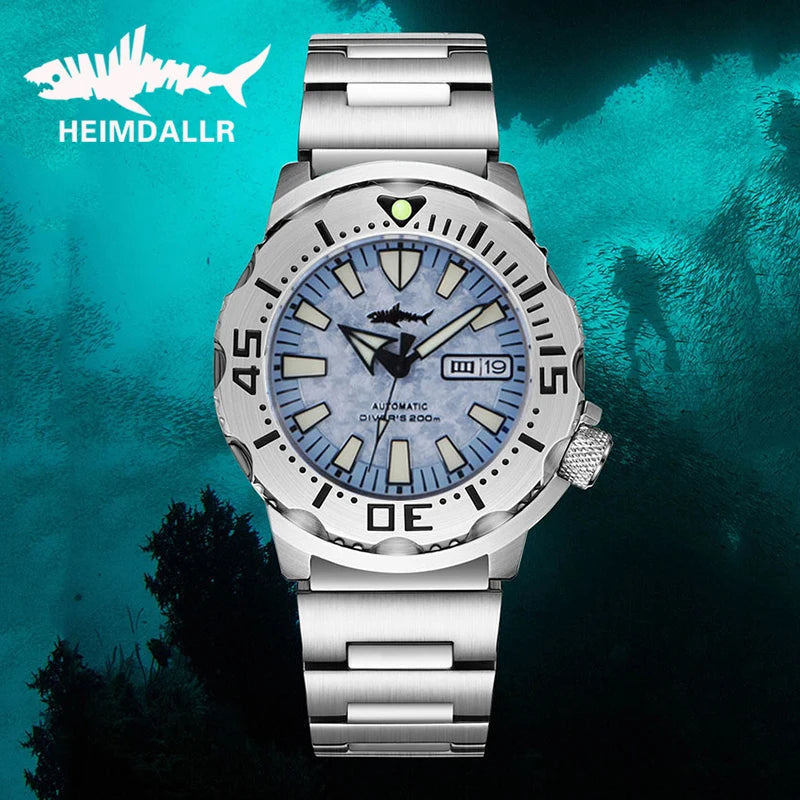 HEIMDALLR V2 Monster Men's Automatic Diver Watch Sapphire Crystal 20Bar Waterproof NH36A snowflake Blue Dial Mechanical Watches