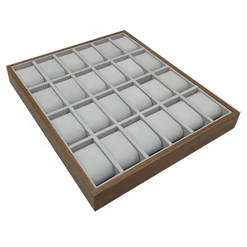 24 Grids Walnut Grain Wood Watch Storage Display Box Wristwatch Organizer Display Tray Watches Holder with Pillows Gift Cases