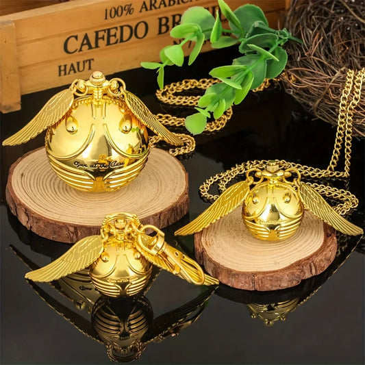 large small Golden Snitch spherical quartz pocket watch fashion sweater angel wing necklace pendant men and women pocket watch