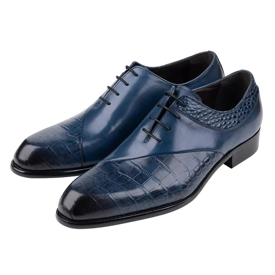 New Style Oxfords Men Shoes Top Layer Cowhide Leather Handmade Luxury Retro Blue Designer Business Office Wedding Male's Shoe CN