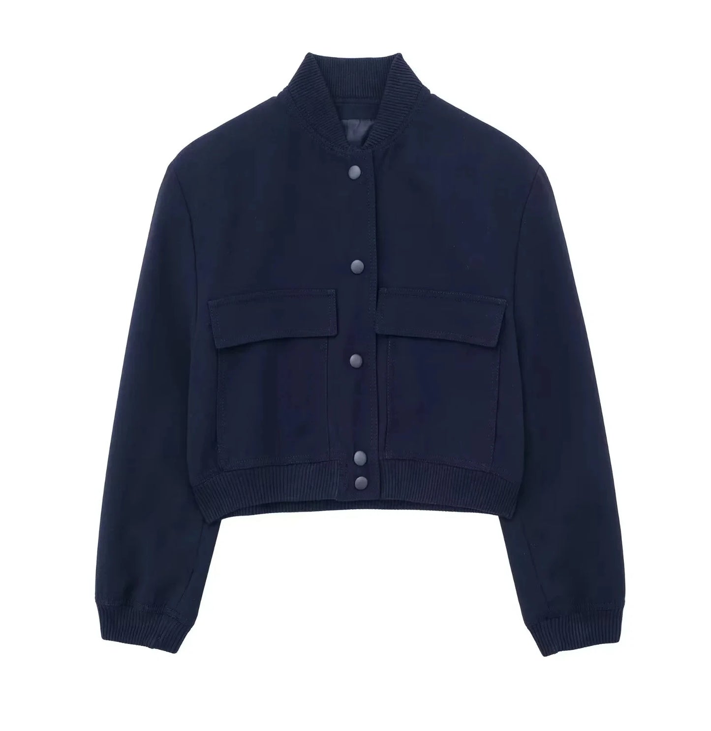 TRAFZA Women's Streetwear Elegant Solid Color Jacket Long Sleeve Button Slim Short Jacket Women's Fashion Casual Pocket Top Y2K