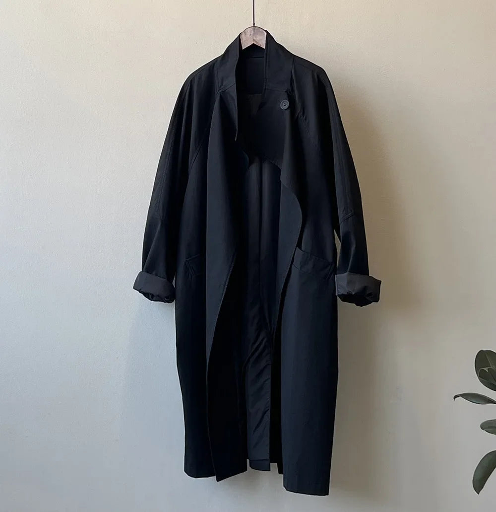Retro Lapel One Button Mid-Length Coat 2024 Autumn New Loose Windbreaker Jacket