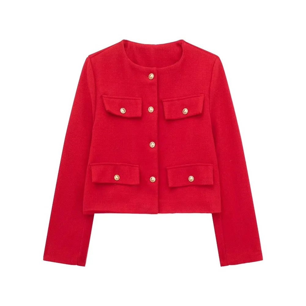 European and American Style 2024 Spring Women's New Fashionable and Casual Temperament Flip Decoration Short Suit Jacket