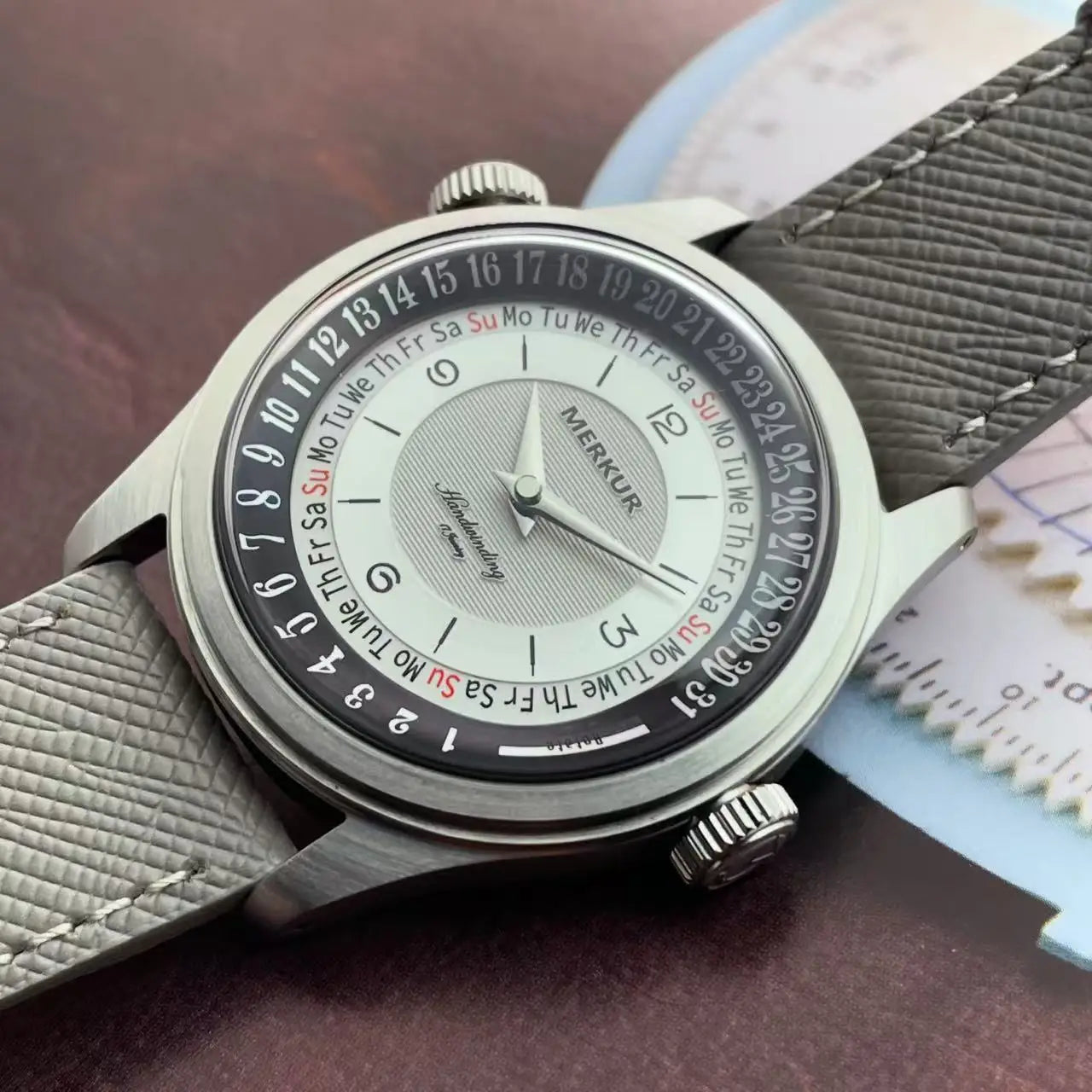 NEW Merkur Dual Crown World Time Watch Retro Manual Mechanical Watches for Men Watch Vintage 38mm Reloj Hombre
