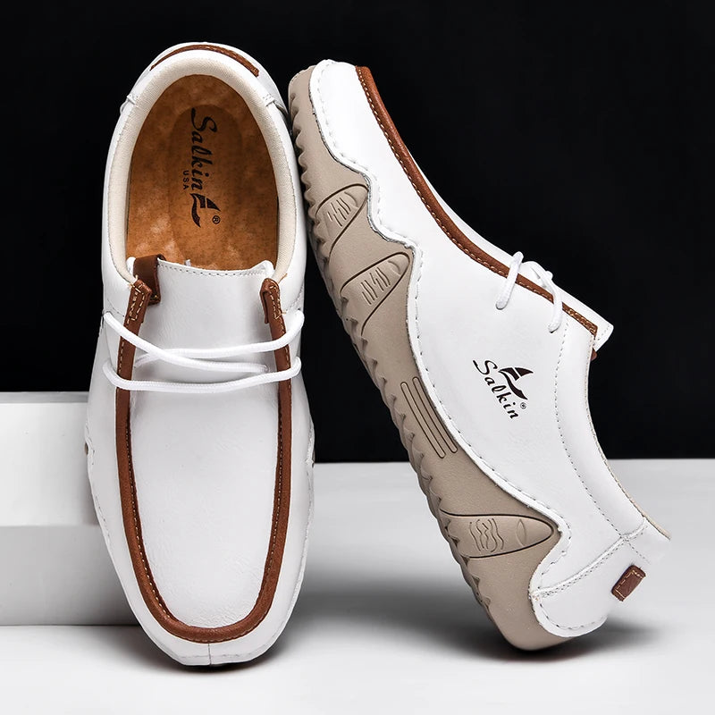 New 2024 Autumn Handmade Leather Casual Men Shoes Design Fashion Sneakers Man Loafers Breathable Low Top Flat Shoes Driving
