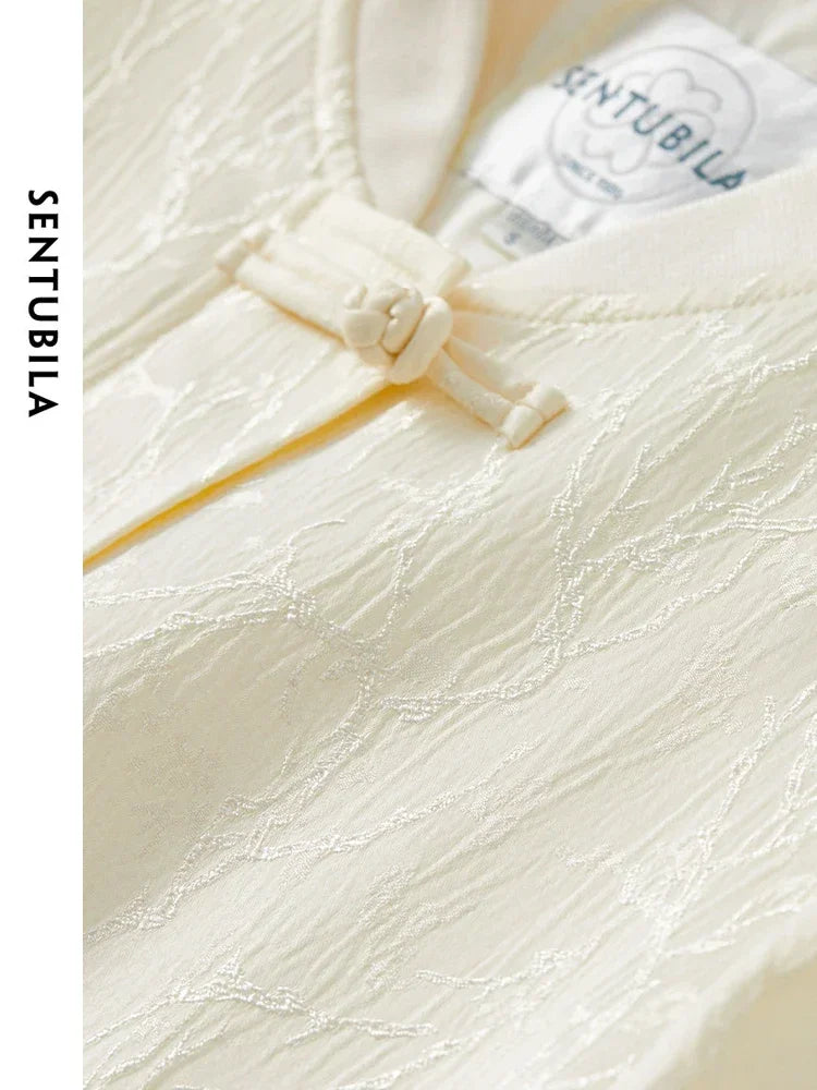 SENTUBILA New Chinese Style Jacquard Baseball Jacket for Women 2025 Autumn Fashion Loose V Neck Long Sleeve Coat 143W55778