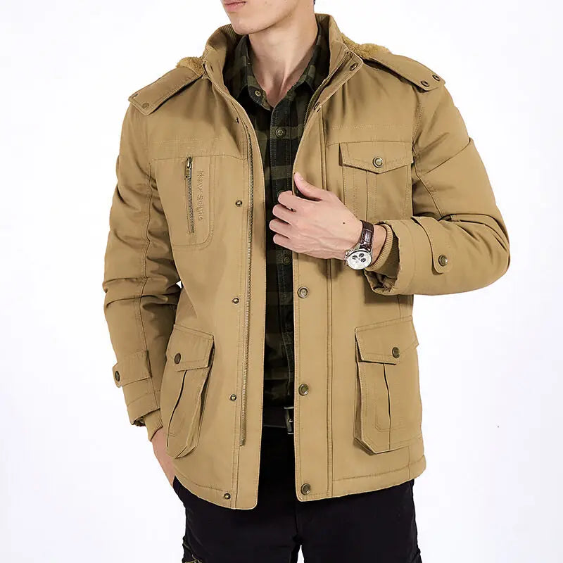 Plus Size Fleece Military Bomber Jacket Men Spring Autumn Casual Multi-pocket Pilot Jackets Male Army Cargo Flight Mens Jackets