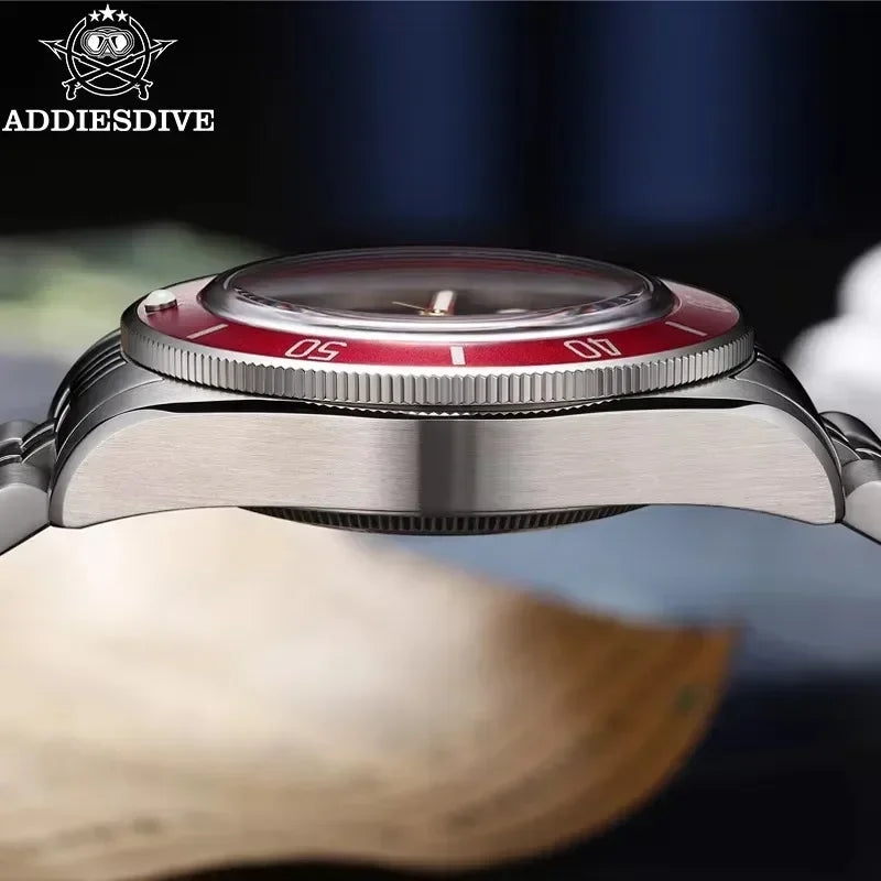 ADDIESDIVE AD2043 Men's Watch Luxury Black Dial Red Bezel BGW9 Luminous 200M Waterproof NH35 Movement Automatic Mechanical Watch